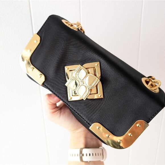 BCBGMaxAzria Black Nylon/Satin Clutch With Gold Hardware - Picture 4 of 7